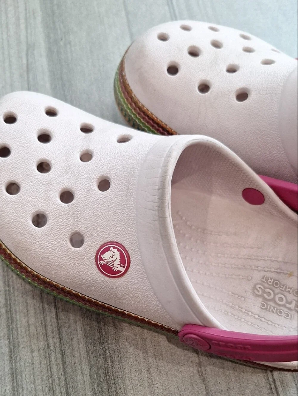 CROCS Kids Classic Clog in Pale Pink with Bright Pink Heel Strap